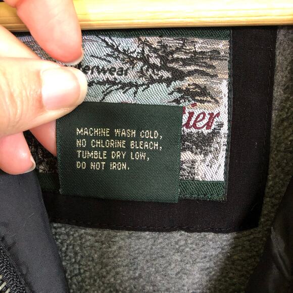 VTG Alaska Frontier Black Quilted Jacket Small Hooded 90s Barn Chore Minimalist - Picture 6 of 9